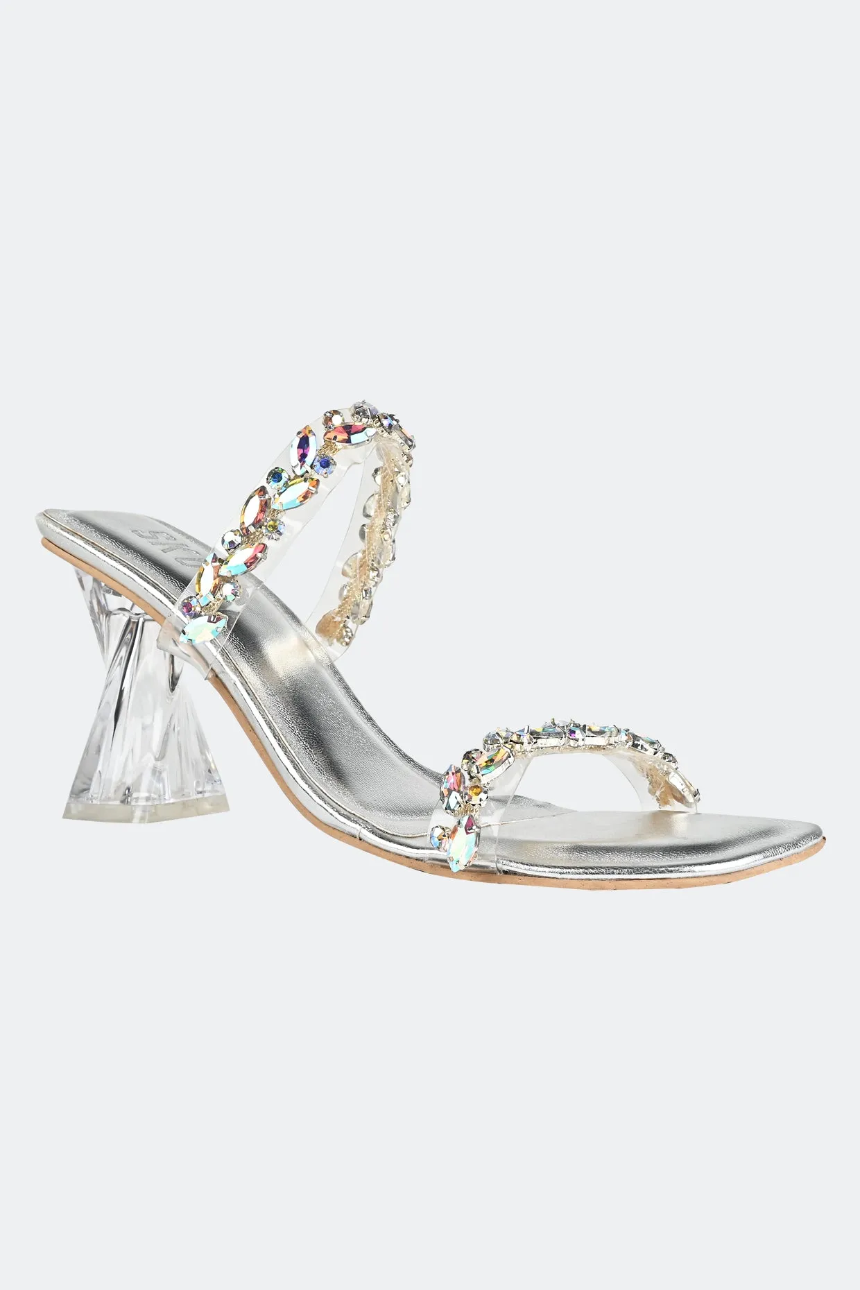 2 Strap Crystal Heels For Women