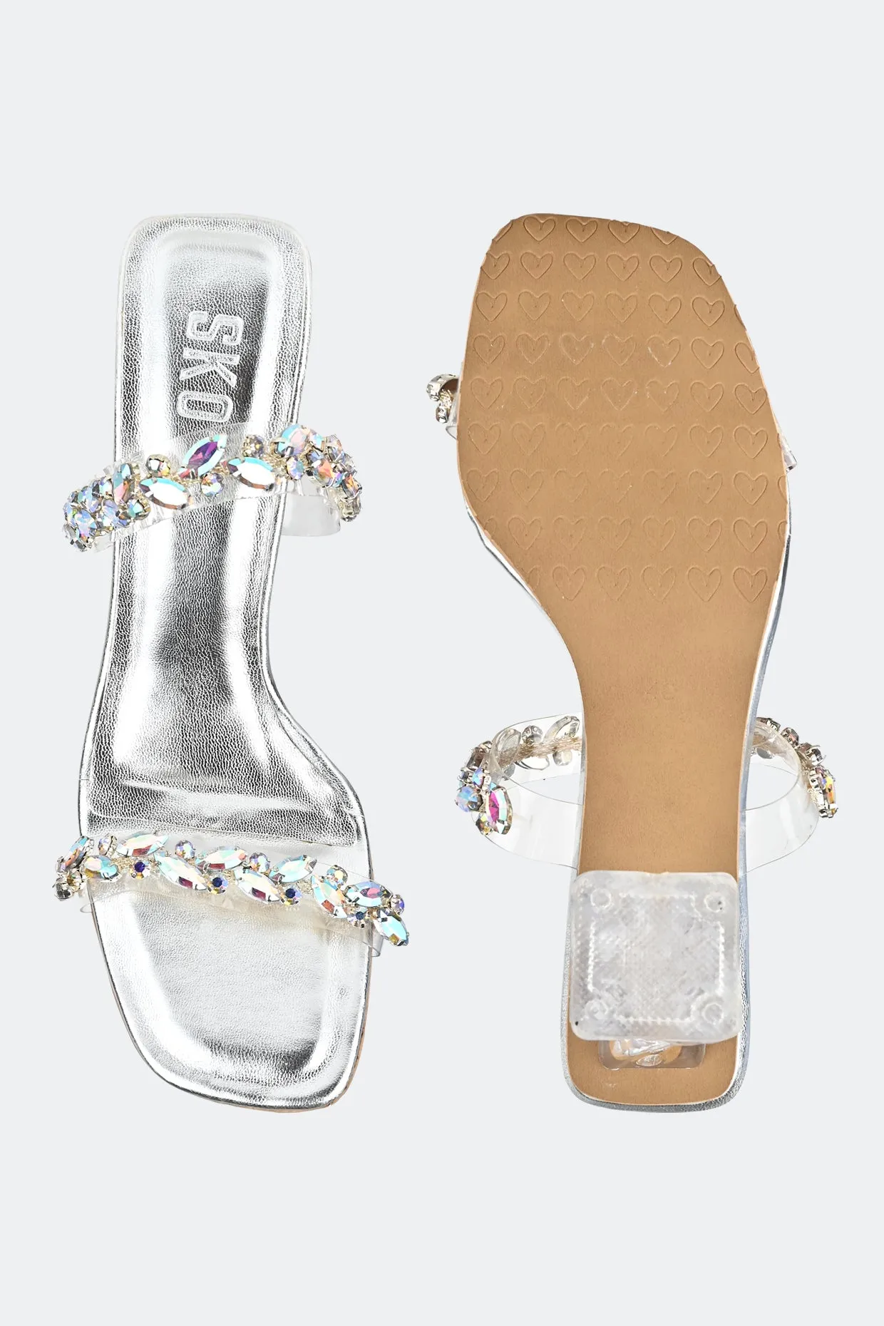 2 Strap Crystal Heels For Women