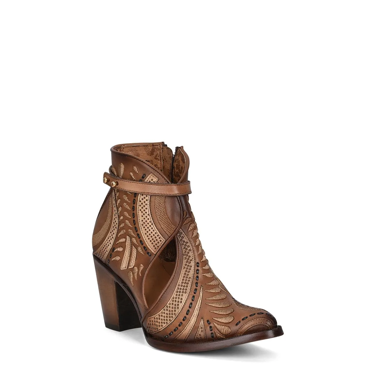 3F95RS - Cuadra brown western cowgirl cowhide leather ankle boots for women