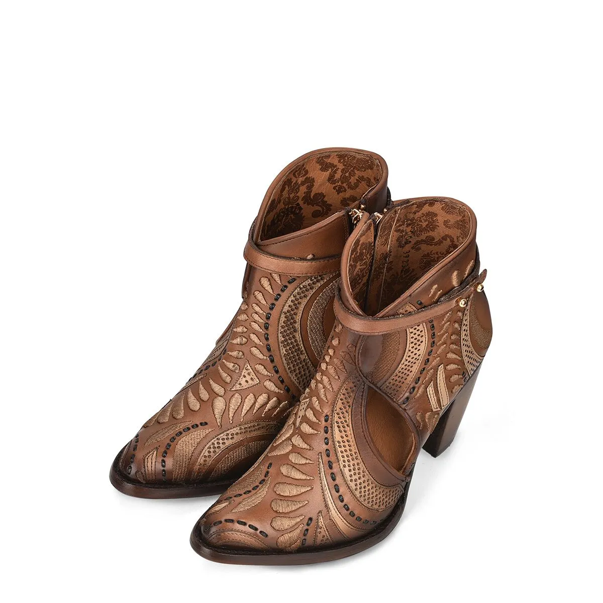 3F95RS - Cuadra brown western cowgirl cowhide leather ankle boots for women