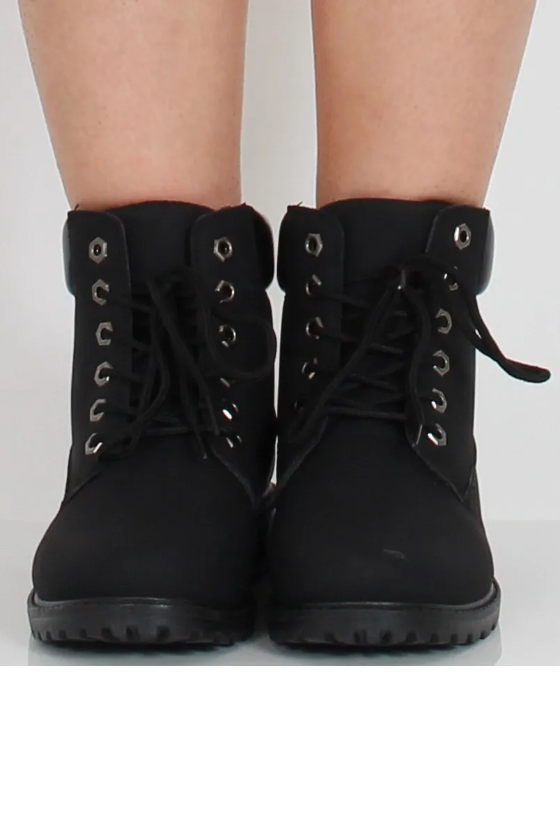 All Black Faux Leather Trim Hiker Boots - Dakota