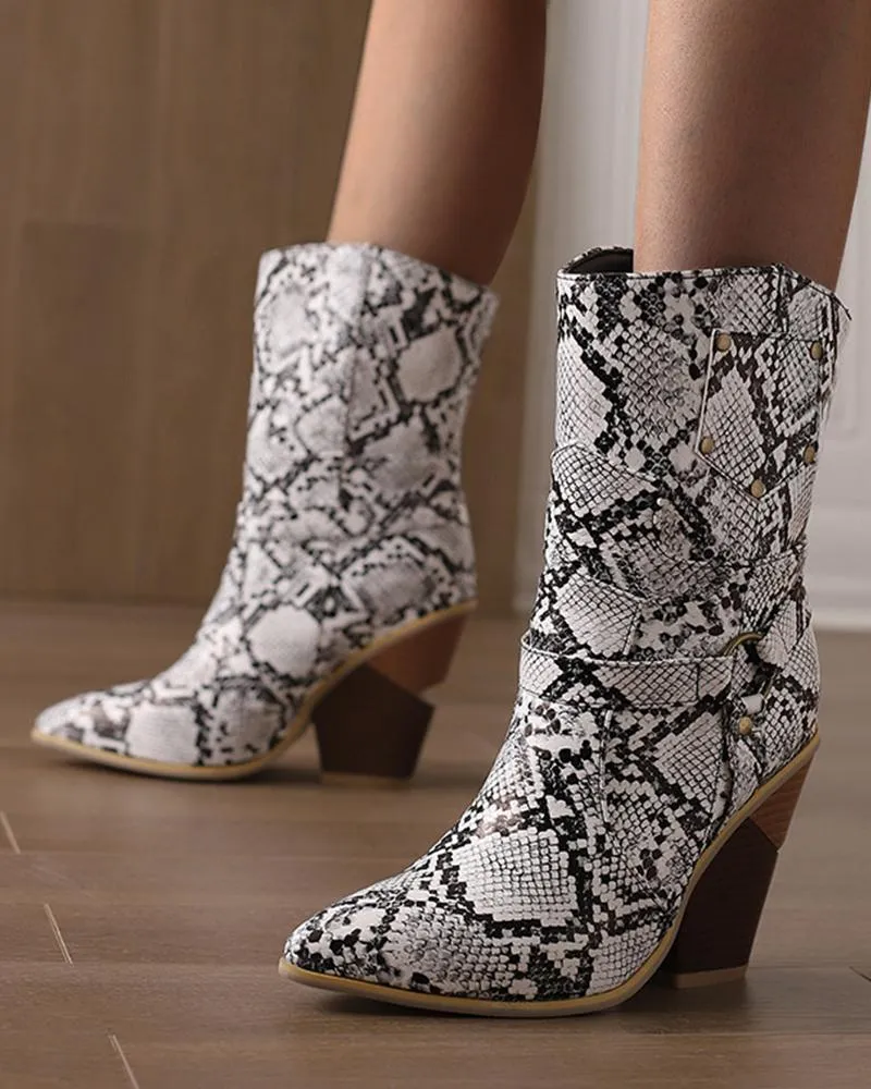 Animal Pattern Rivet Ankle Boots