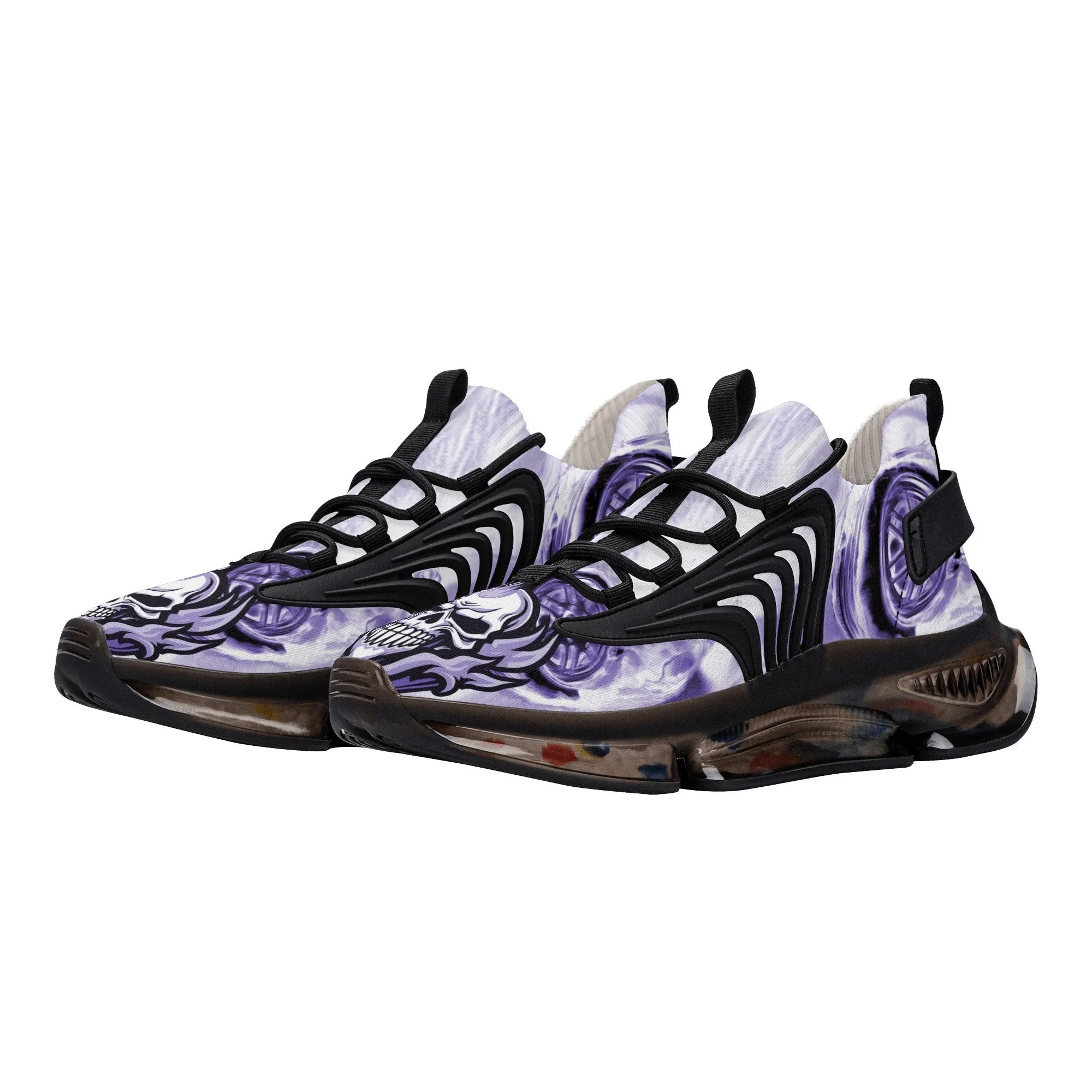 Best Womens Max Air Heel React Sneakers - Purple Flaming Skull & Wheels HeroicU