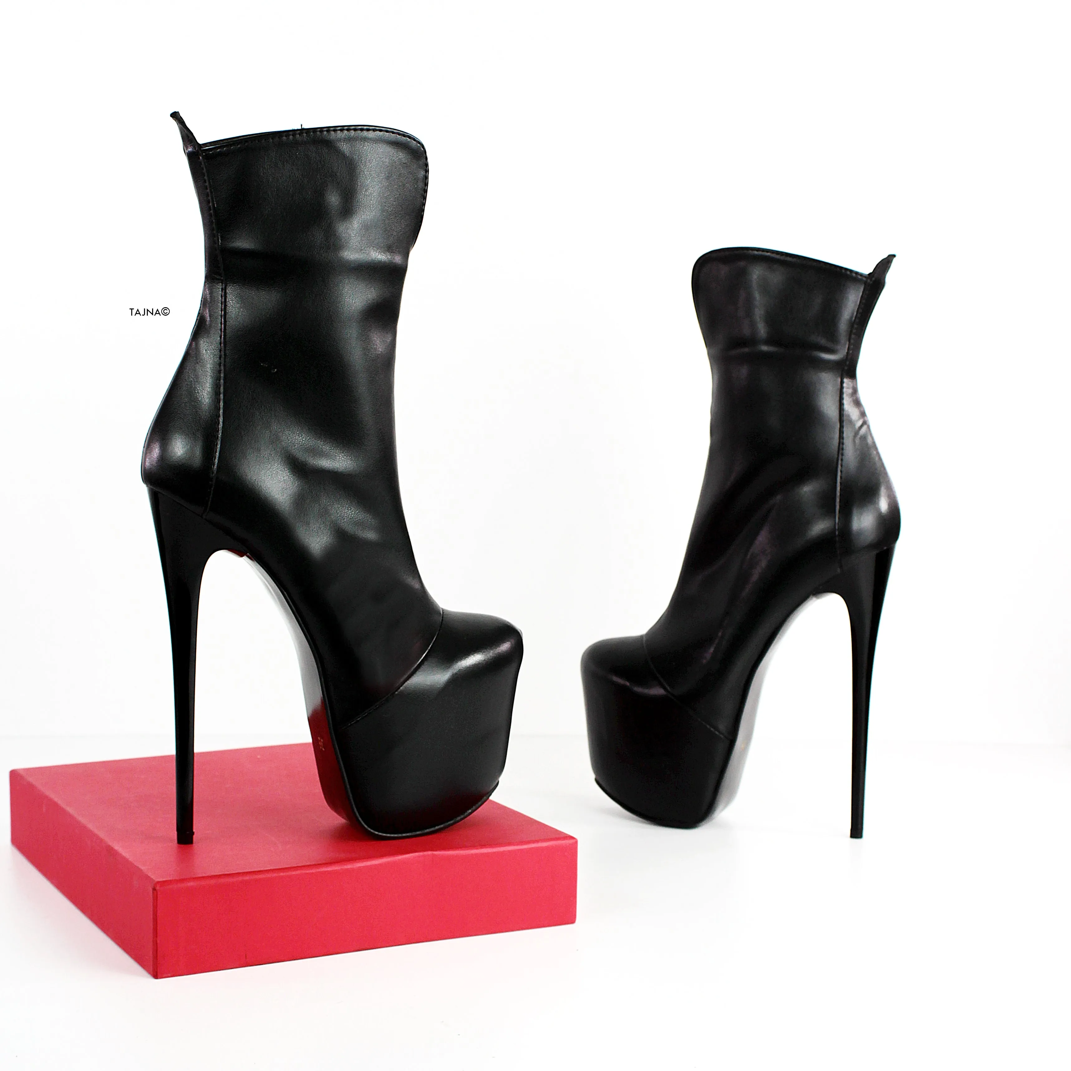 Black Matte Pencil Heel Ankle Boots