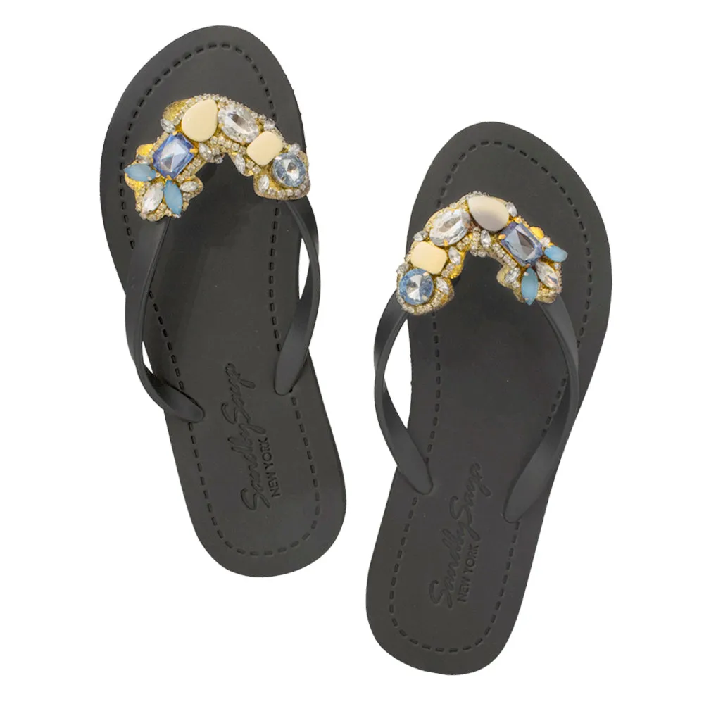 Blue York - Crystal Rhine Stone Embellished Women's Flat Flip Flops Sandal