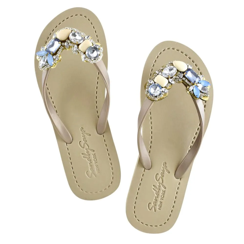 Blue York - Crystal Rhine Stone Embellished Women's Flat Flip Flops Sandal