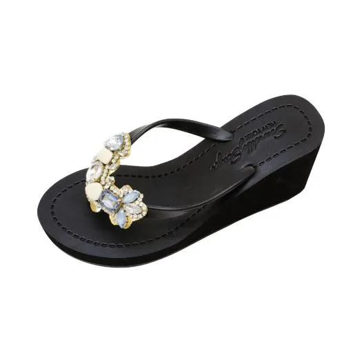 Blue York - Crystal Rhine Stone Embellished Women's High Wedge Flip Flops