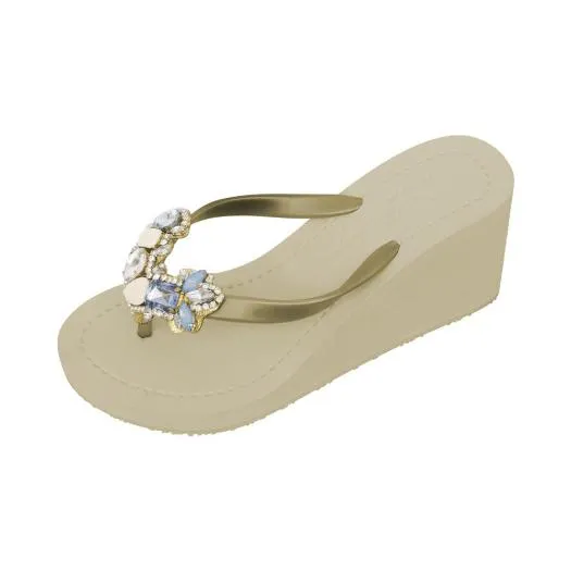 Blue York - Crystal Rhine Stone Embellished Women's High Wedge Flip Flops