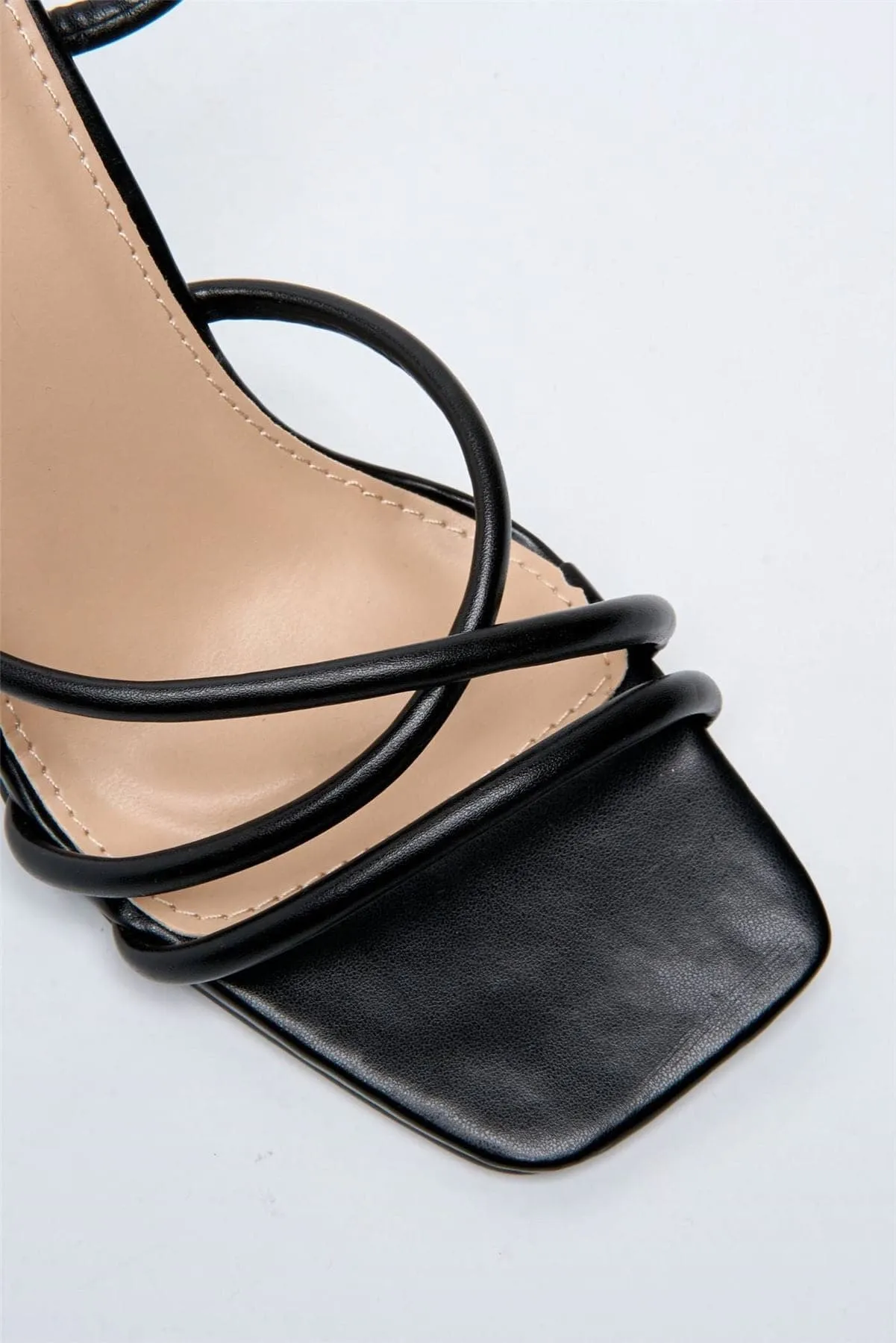 Chania Thick Strappy Block Heel Sandal in Black