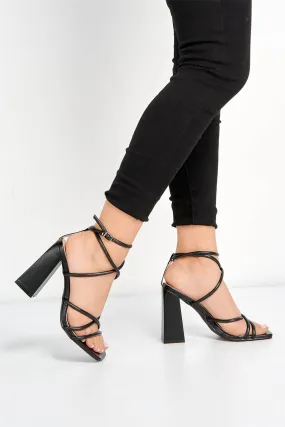 Chania Thick Strappy Block Heel Sandal in Black