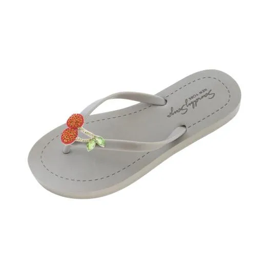 Cherry - Red Fruits Rhine Stone Embellished Women's Flat Flip Flops