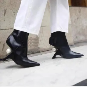 Chic Pearl Heel Patent Leather Ankle Boots collection