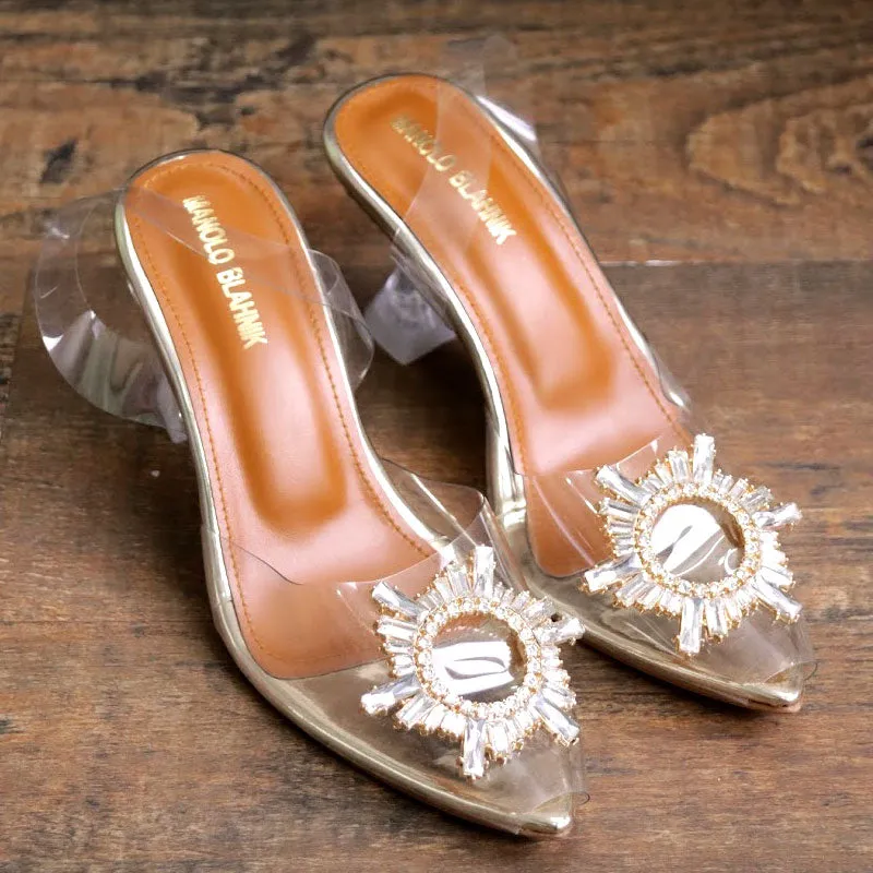 Cinderella Heels - Pointed Toe Transparent Sun Buckle Heel