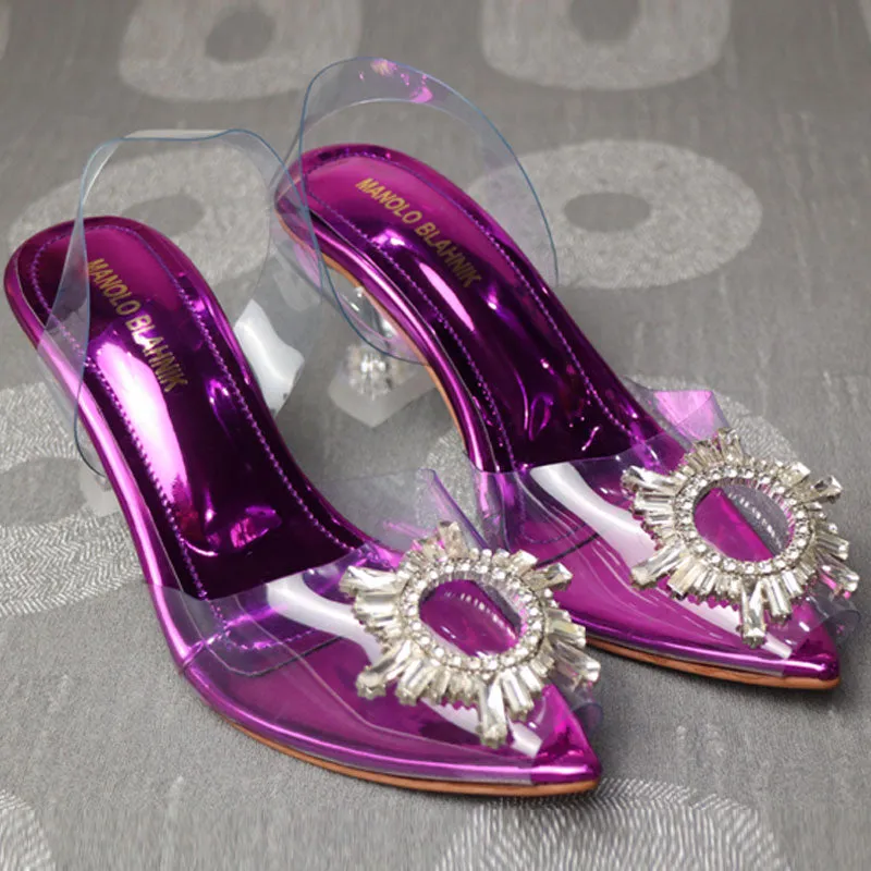 Cinderella Heels - Pointed Toe Transparent Sun Buckle Heel