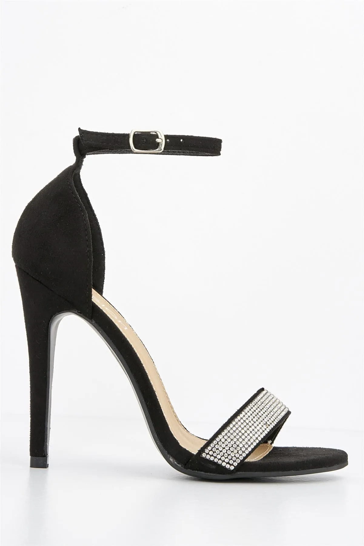 Esha Diamante Band Ankle-strap Heels in Black Mesh