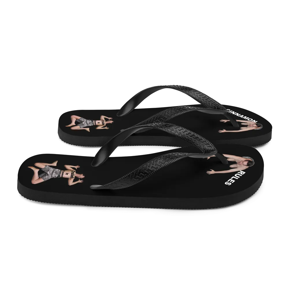 Flip flop sandals with men bowing down or flat under your heel for Cinnamon.Feet2