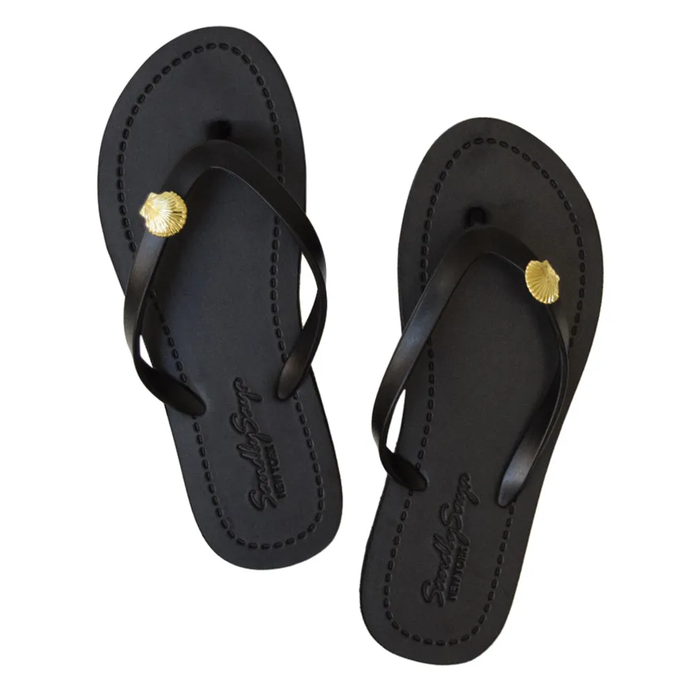 Gold Shell - Studs Charm Embellished Women's Flat Flip Flops Sandals