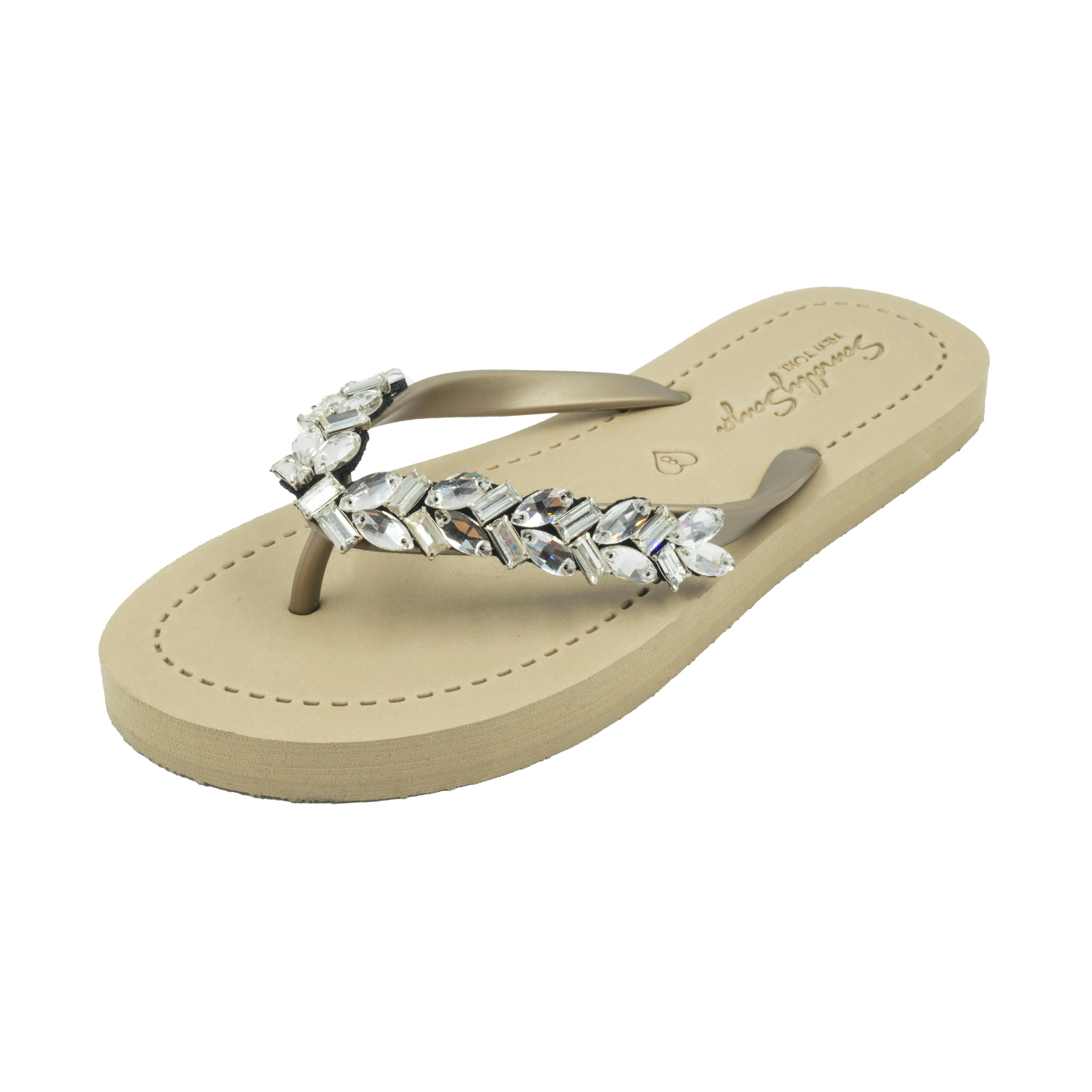 Greenwich - Crystal Rhinestone Embellished Flat Flip Flops Sandals