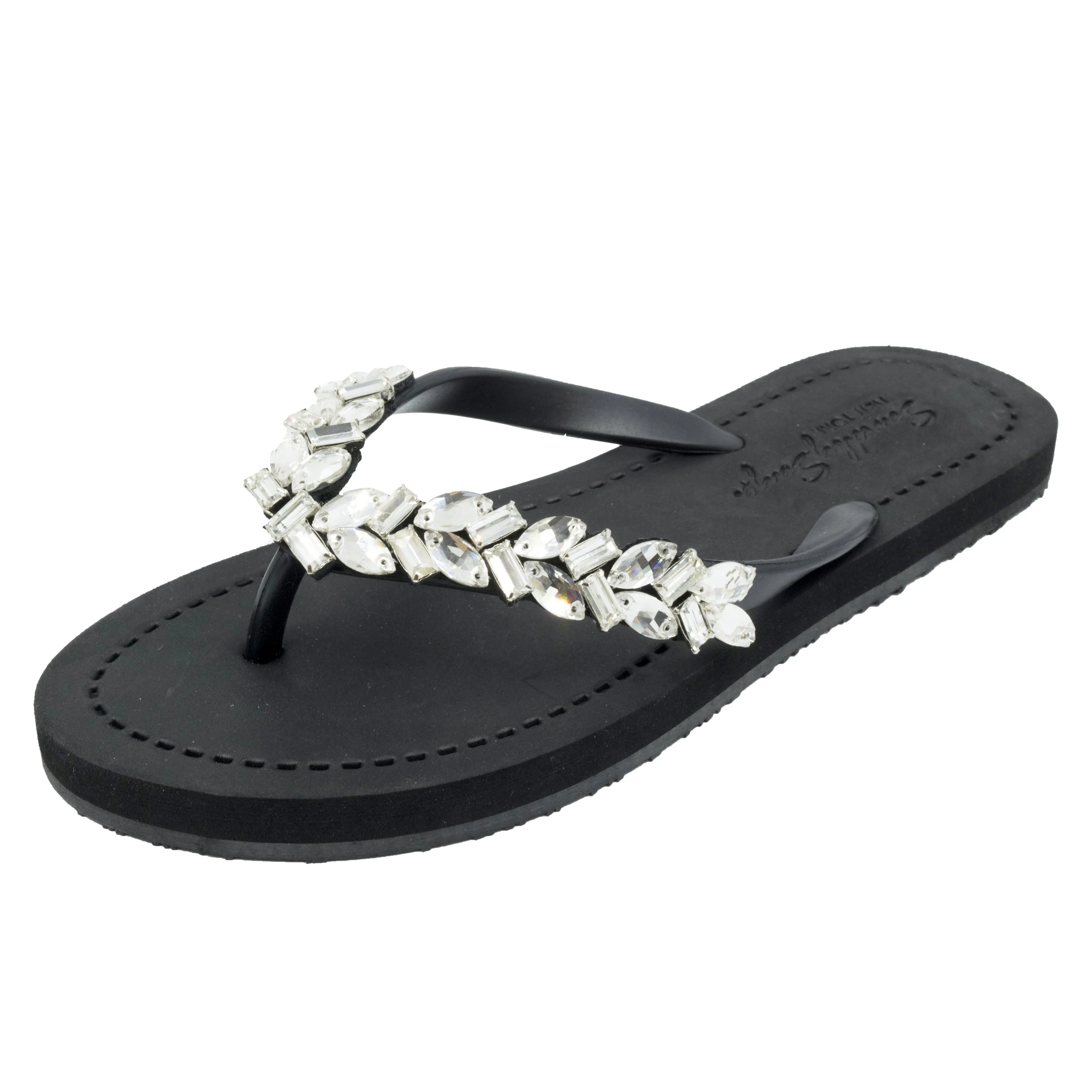 Greenwich - Crystal Rhinestone Embellished Flat Flip Flops Sandals