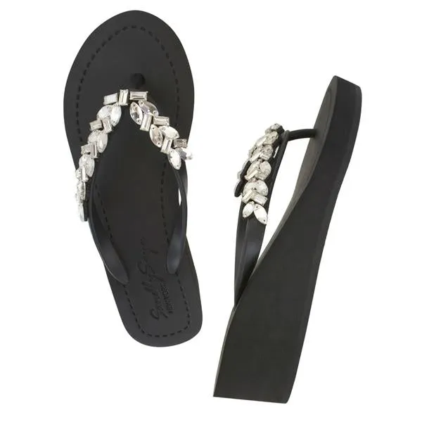 Greenwich - Crystal Rhinestone Embellished Mid Wedge Flip Flops