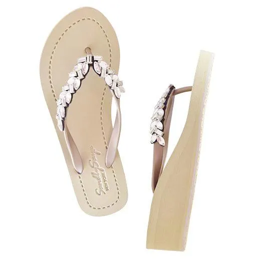 Greenwich - Crystal Rhinestone Embellished Mid Wedge Flip Flops