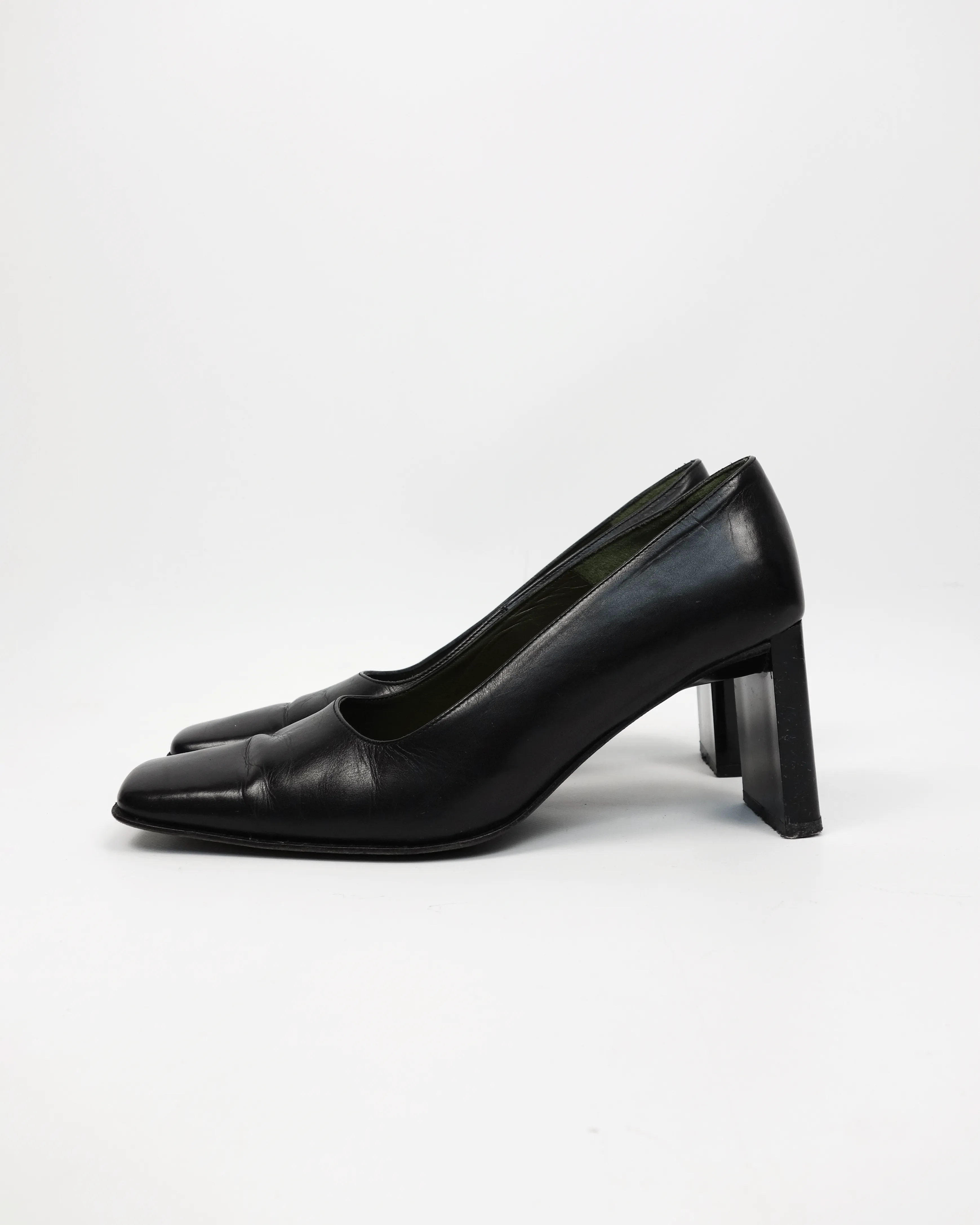 Kenzo Squared Toe Black Leather Heels 2000's