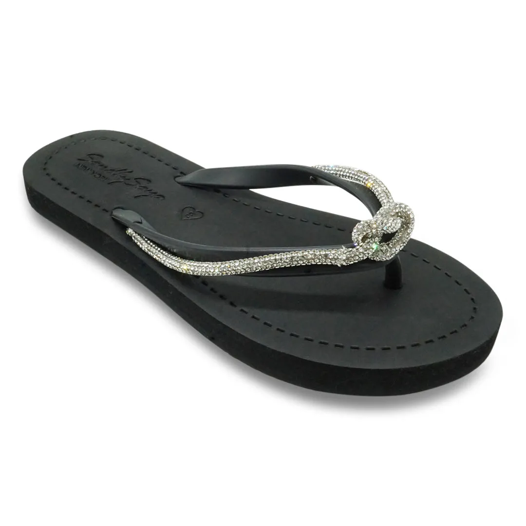 Knot_Crystal Rhinestone rope - Womens Flat Flip Flops Sandal