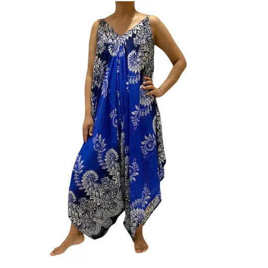 Loose Fit Bohemian Jumpsuit, Harem Boho Overalls, Wide Leg Women Romper