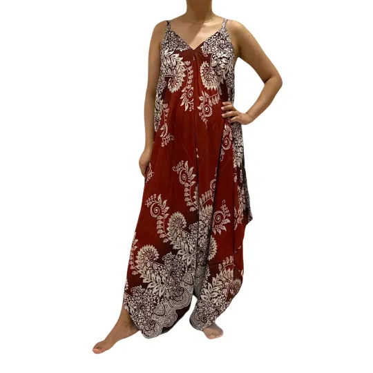 Loose Fit Bohemian Jumpsuit, Harem Boho Overalls, Wide Leg Women Romper