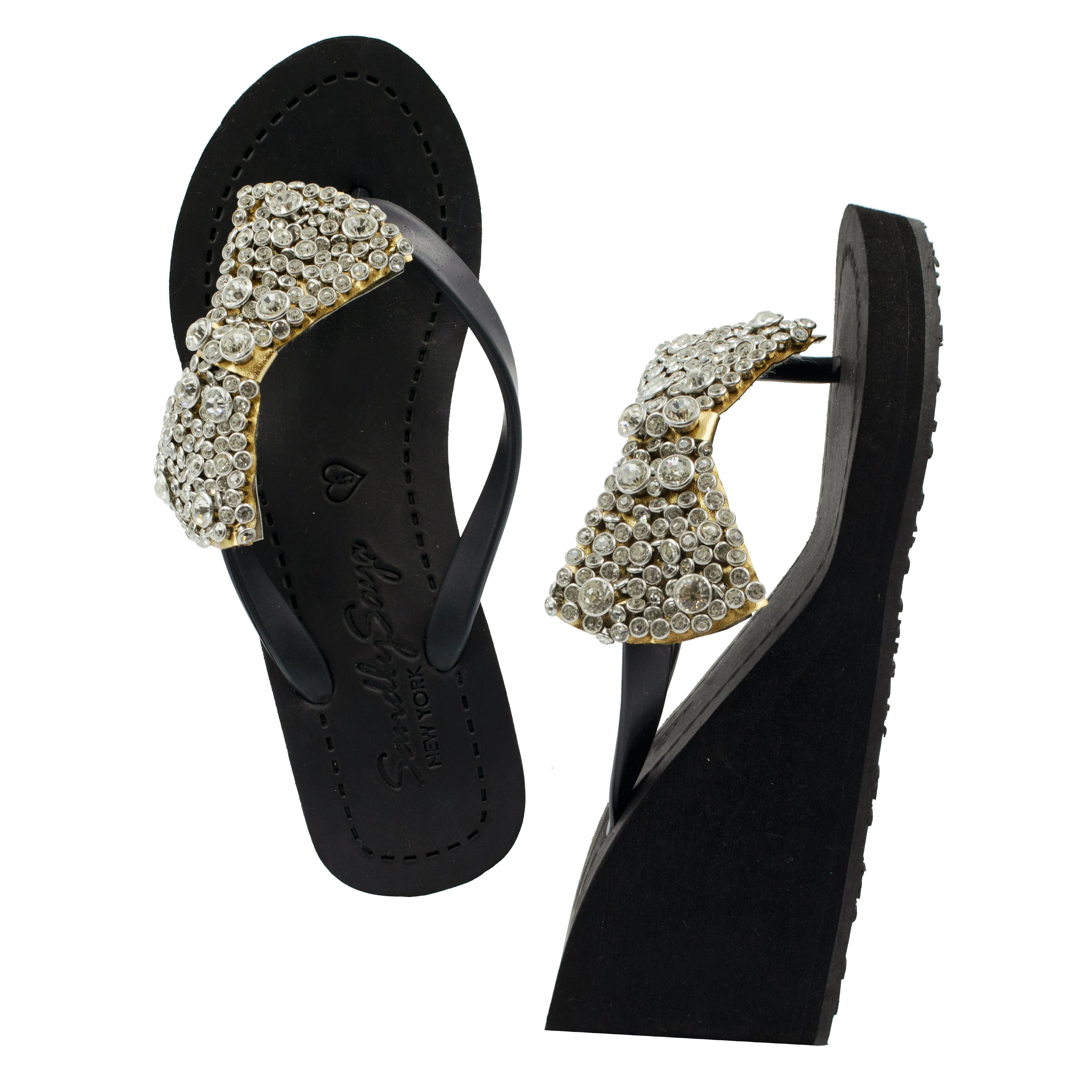 Madison Bow-  Crystal Stones Embellished Women's High Wedge Flip Flops Sandal