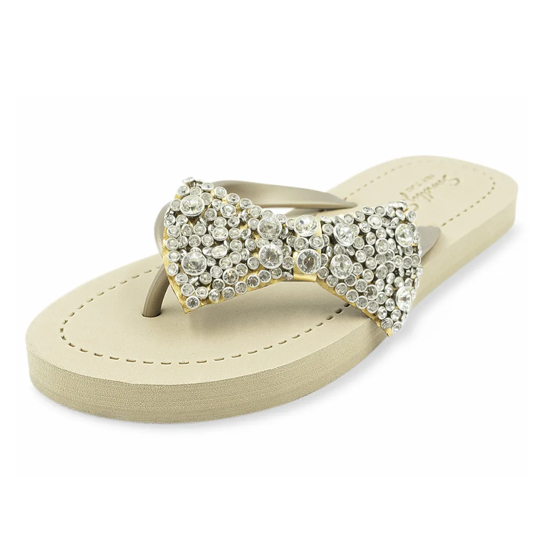 Madison - Crystal Stones Bow Flat Flip Flops Sandal- Womens