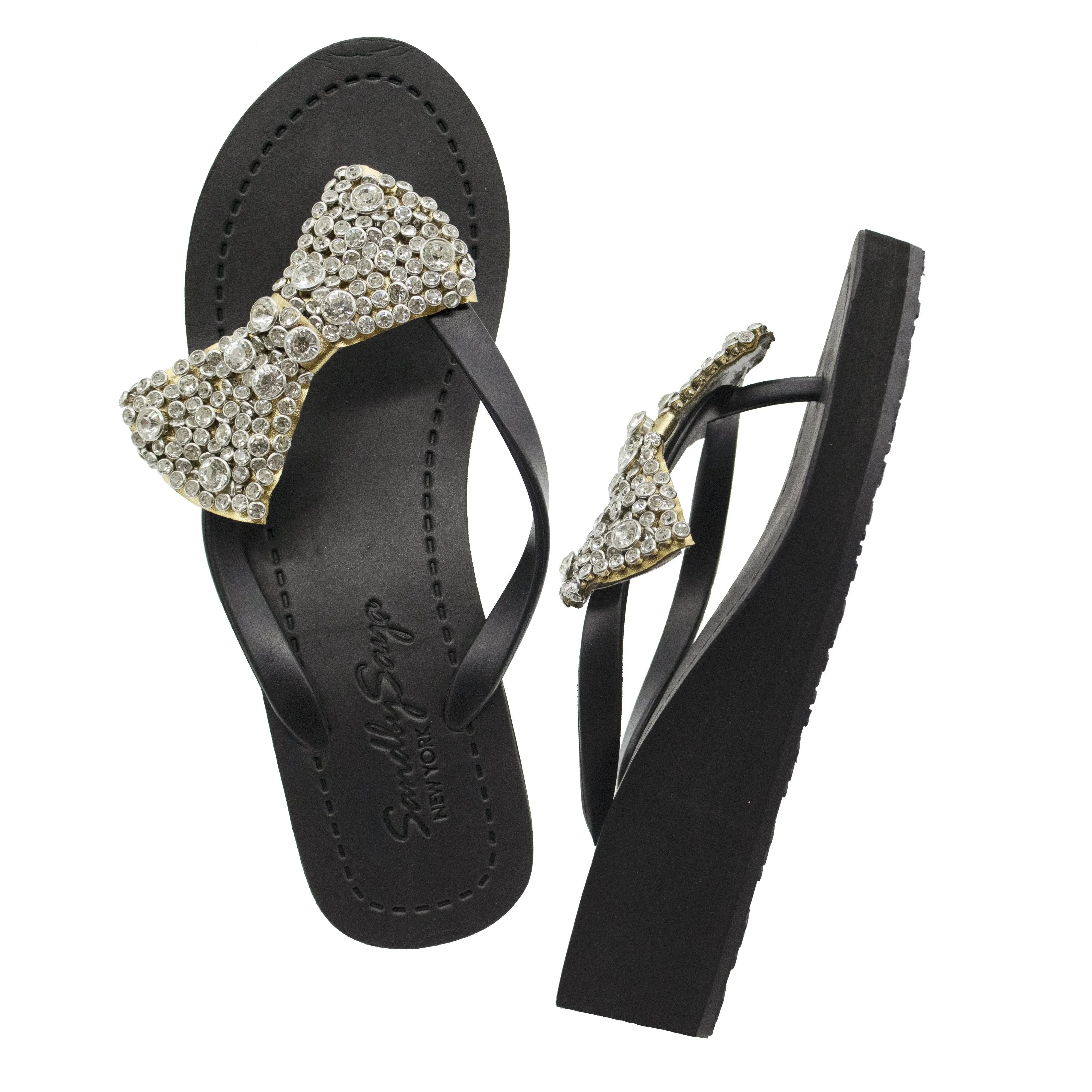 Madison -  Crystal Stones Bow Mid Wedge Flip Flops