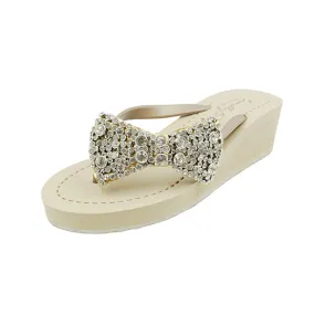 Madison -  Crystal Stones Bow Mid Wedge Flip Flops