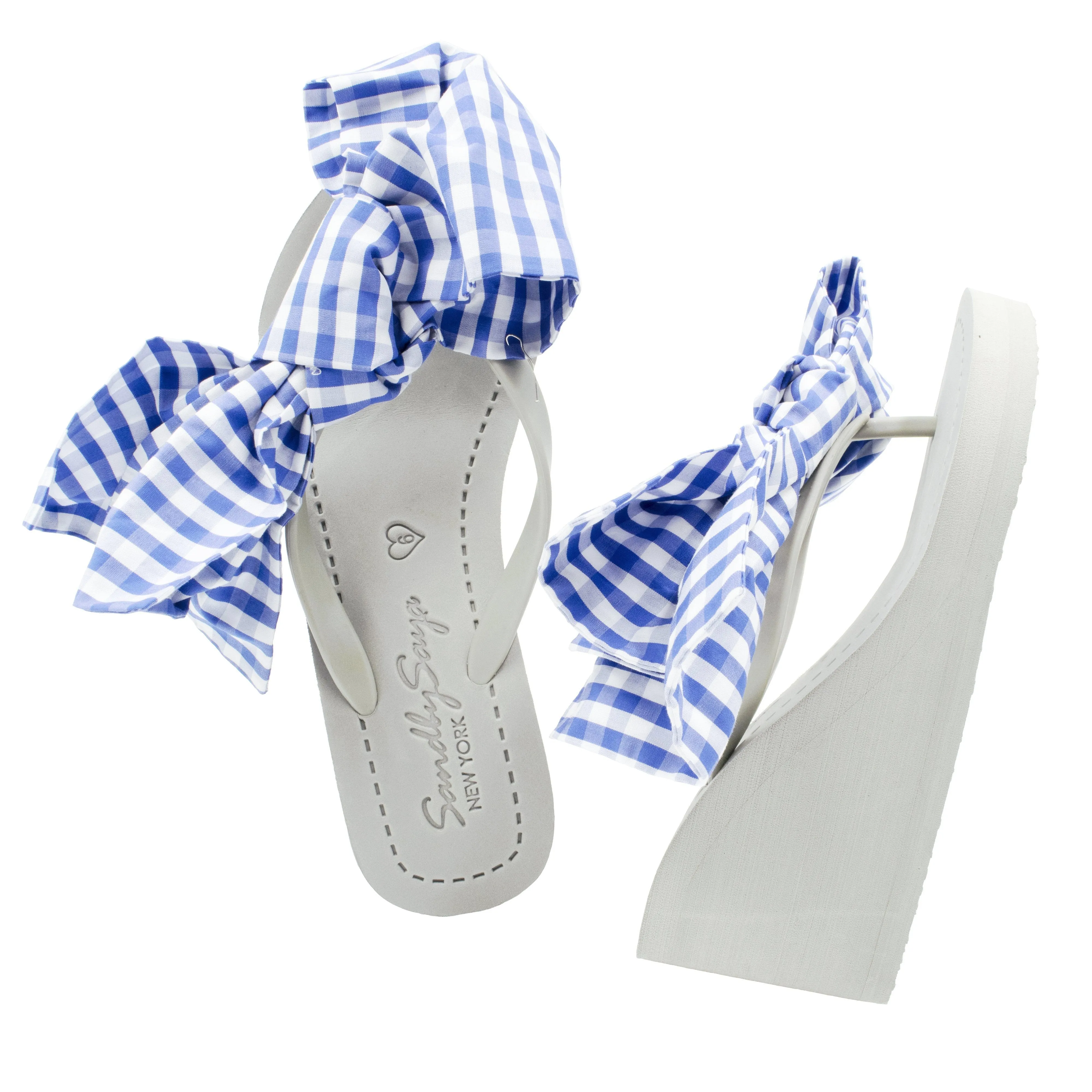 Moore Gingham Over Sized Bow- Embellished Women's High Wedge Flip Flops Sandal