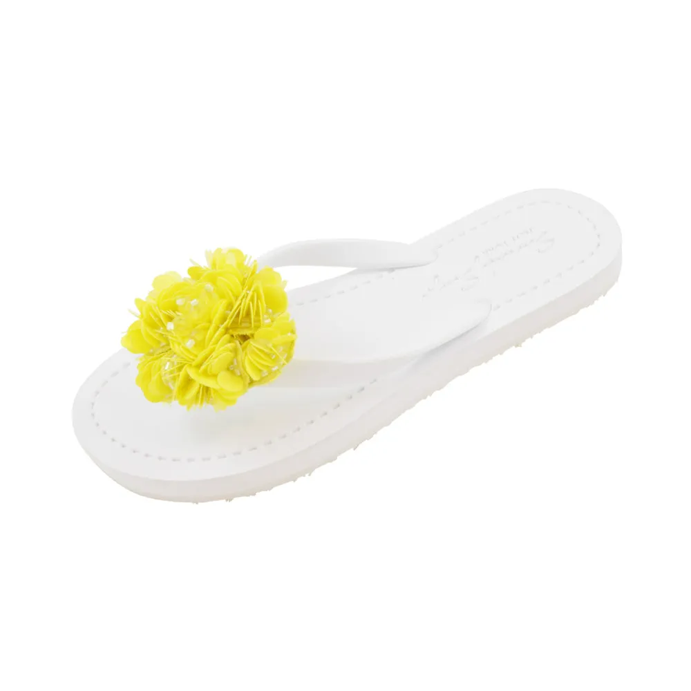 Noho Yellow Flower - Sequence Embroidered Flat Flip Flops Sandal