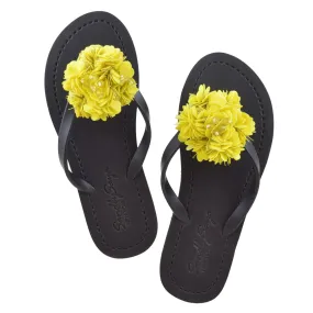 Noho Yellow Flower - Sequence Embroidered Flat Flip Flops Sandal