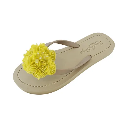 Noho Yellow Flower - Sequence Embroidered Flat Flip Flops Sandal