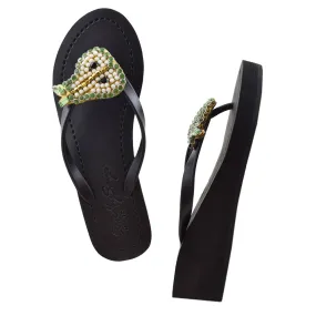 Pear - Rhinestone Mid Wedge Flip Flops