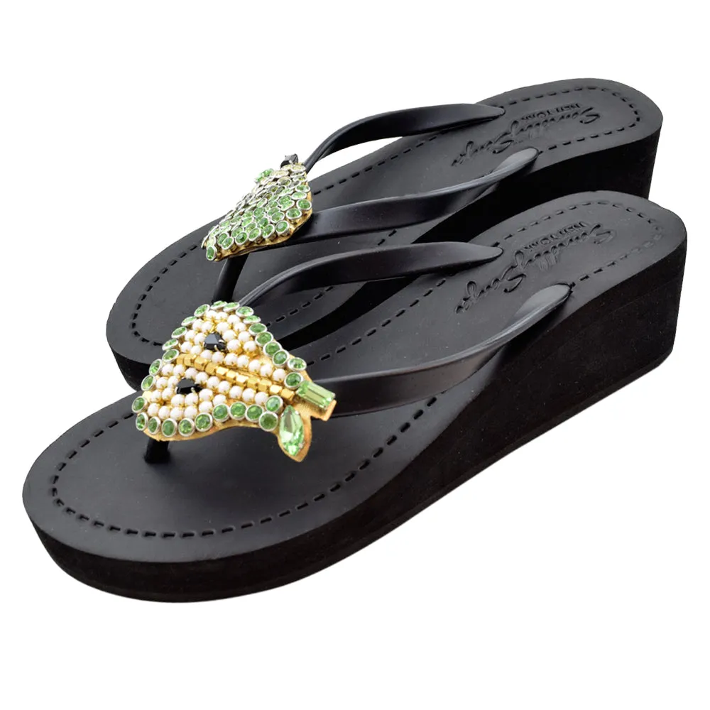 Pear - Rhinestone Mid Wedge Flip Flops