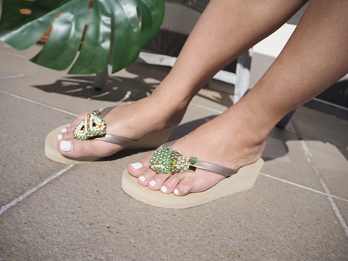 Pear - Rhinestone Mid Wedge Flip Flops