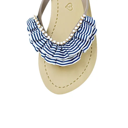 Rockaway Stripe - Rhinestone & Ruffle Mid Wedge Flip Flops