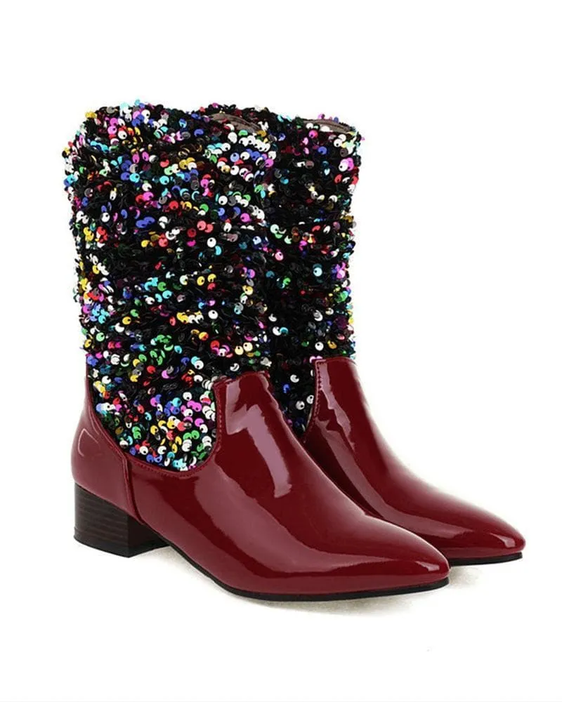 Sparkling Glitter Slip On Boots