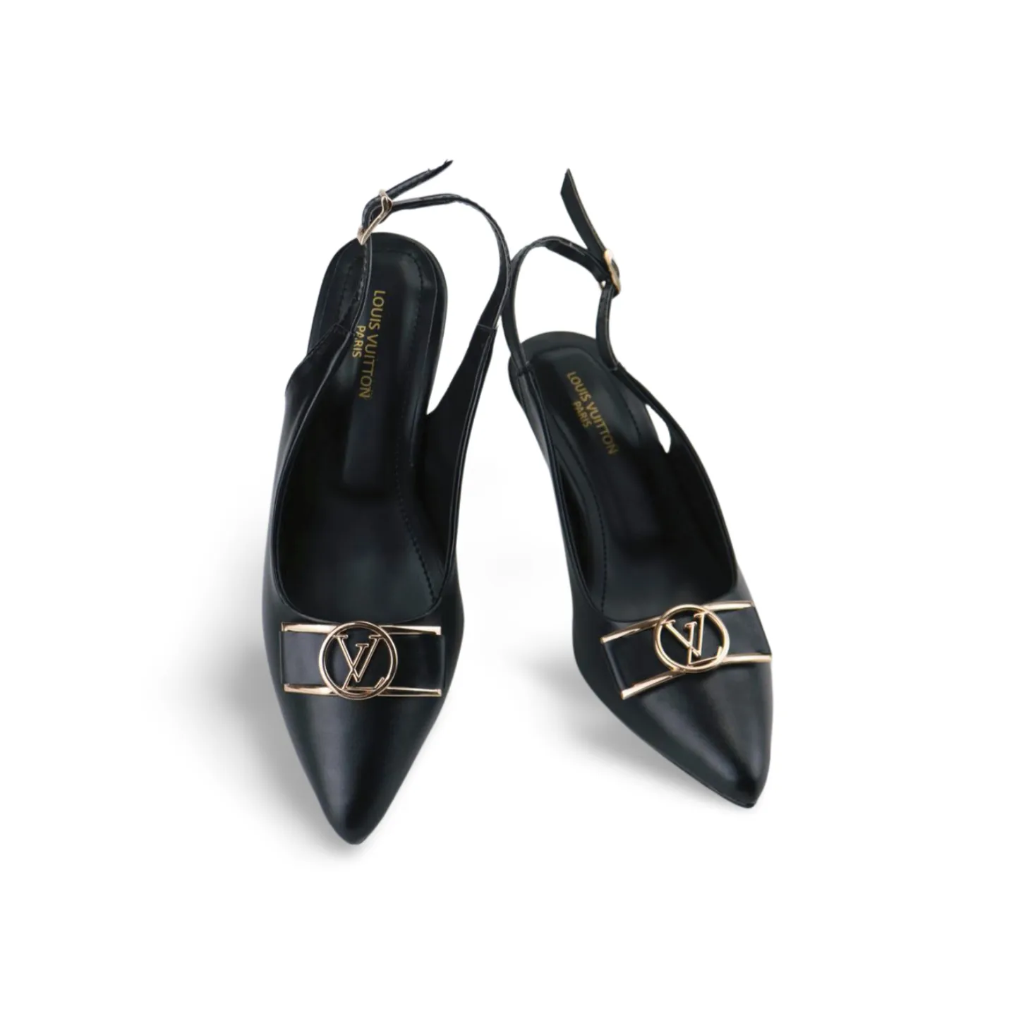 Twinset Black Sling Back High Heels with Gold Buckle