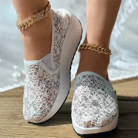 Women'S Breathable Platform Lace Sequin Hollow Casual Shoes 59469723C