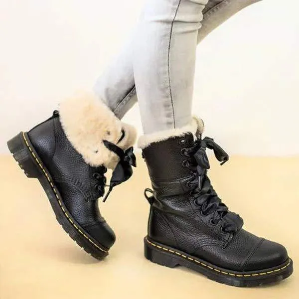 Women's Casual Brown Lace-Up Short Boots Snow Boots 27082306C