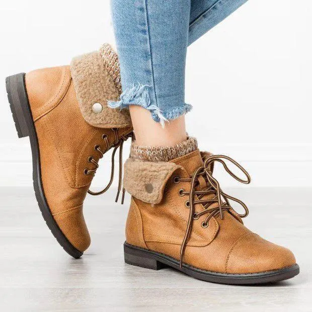 Women's Casual Lace Up Cuffed Short Boots 11644763S