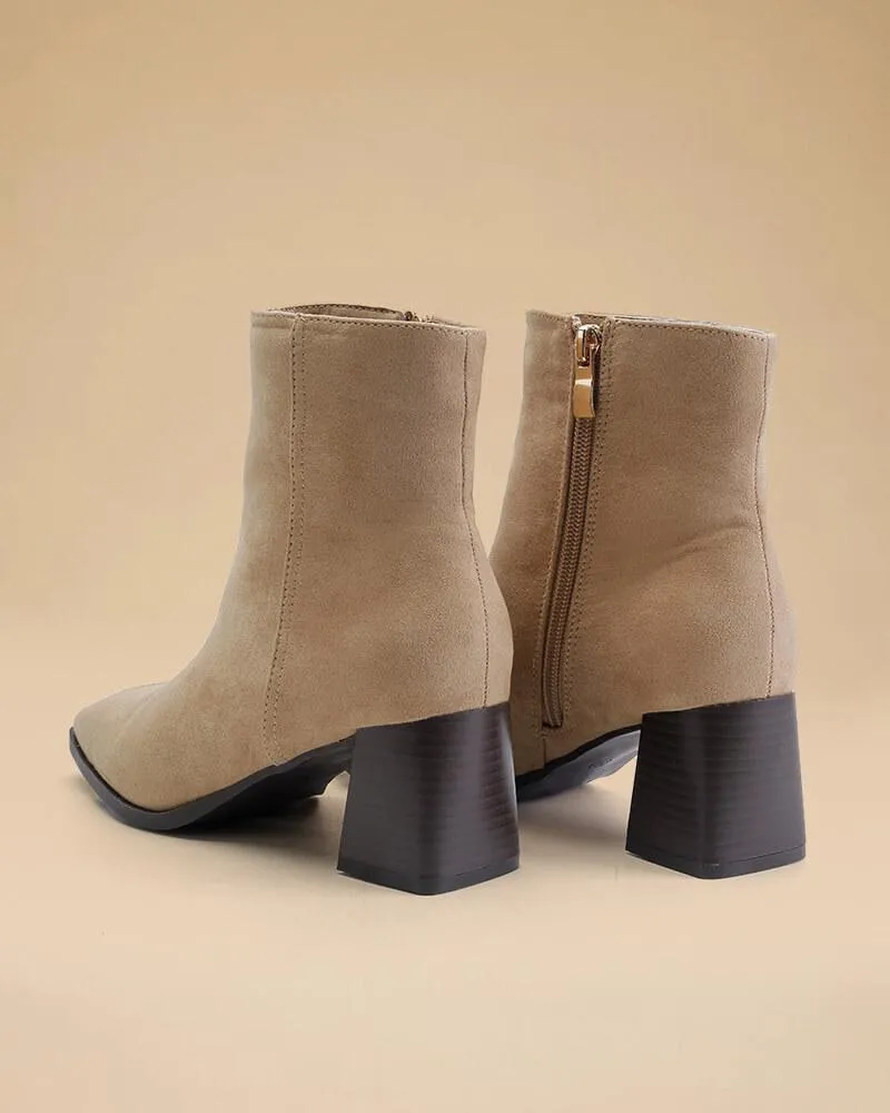 Women's Casual Simple Square Toe Zipper Chunky Heel Boots